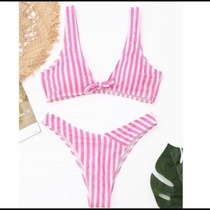 Pink & white stripped front tie bikini